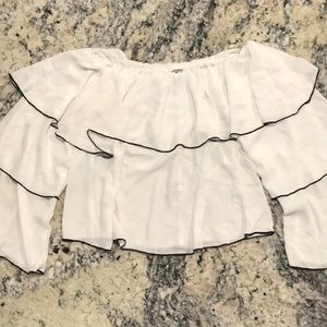 Off the shoulder white with black lining blouse